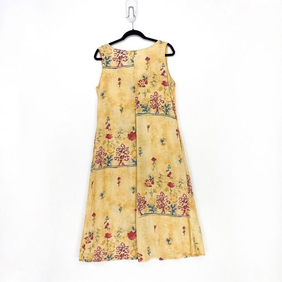 VTG JAMS WORLD Women S Dress Yellow Floral V Neck Midi Tank Button Hawaiian - Picture 6 of 7